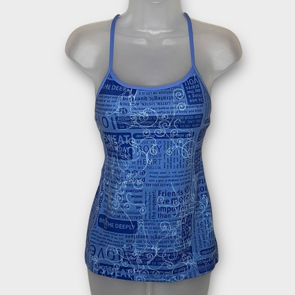 LULULEMON Blue Swirl Manifesto Power Y Tank Size 4 Yoga Athletic Workout - Picture 2 of 6
